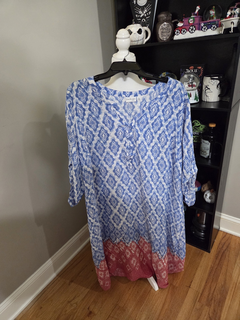 Kim Rogers Blue Ikat Tunic Dress with Pink Border